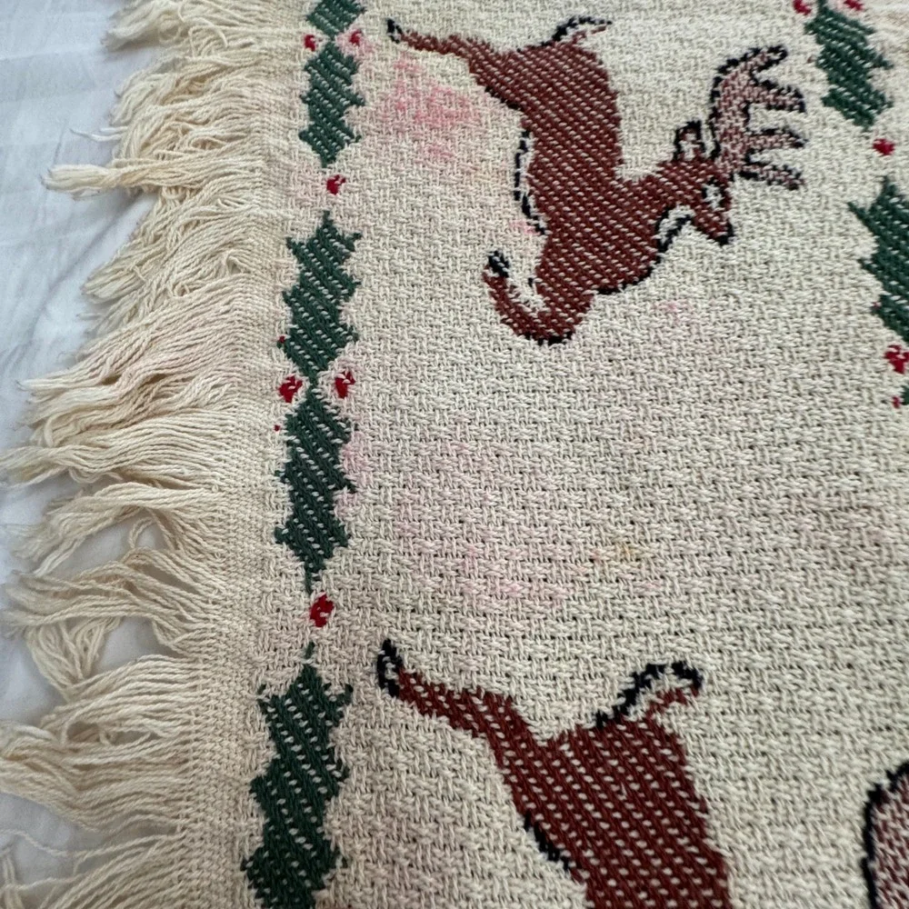 Manual Woodworkers Weavers Leaping Deer Christmas Woven Throw Blanket Cotton USA